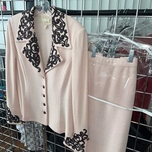 St. John Santana Pale Pink Embroidered Two-Piece Skirt Set